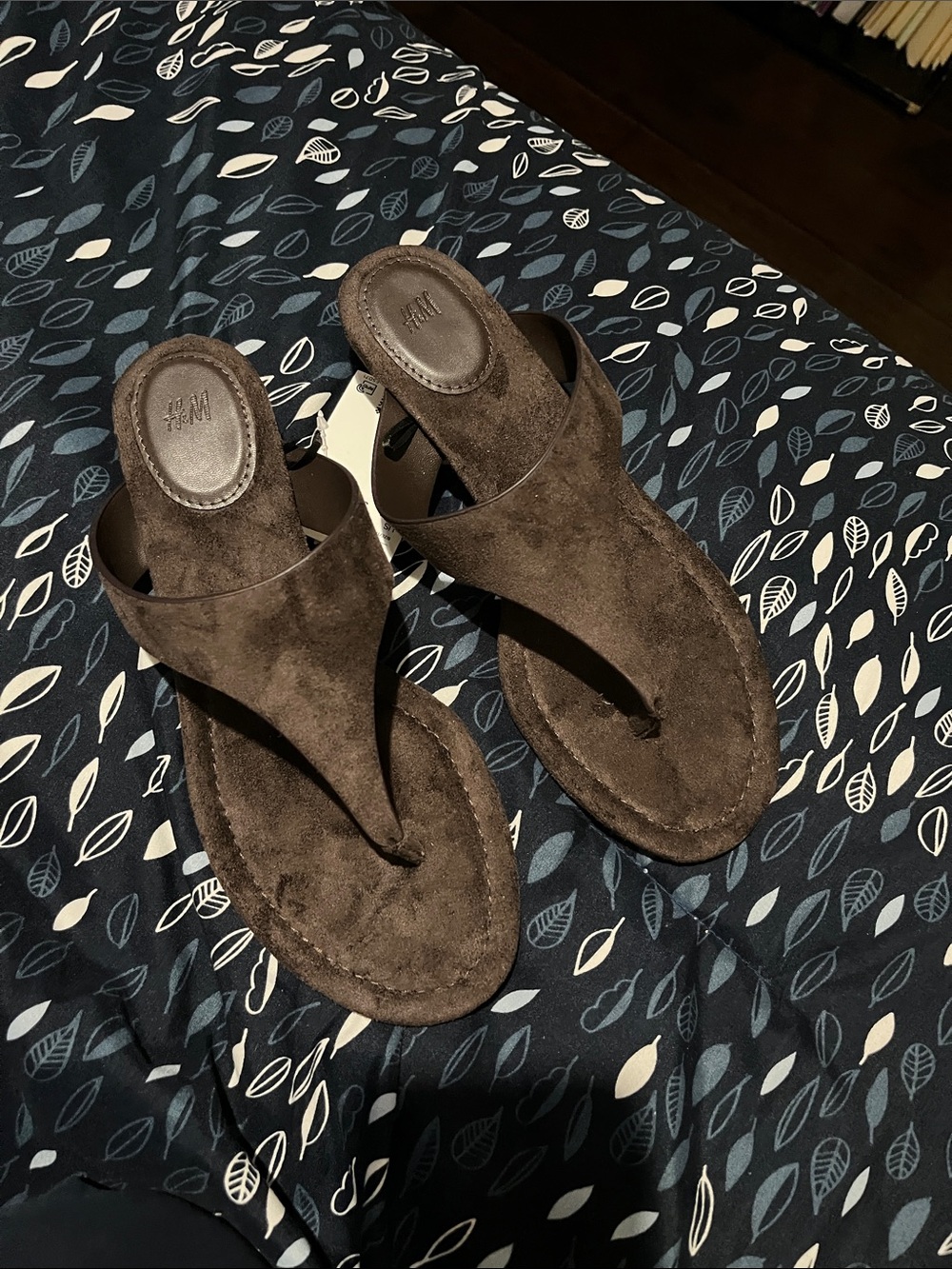 H&M Dark Brown faux Suede Thong Sandals